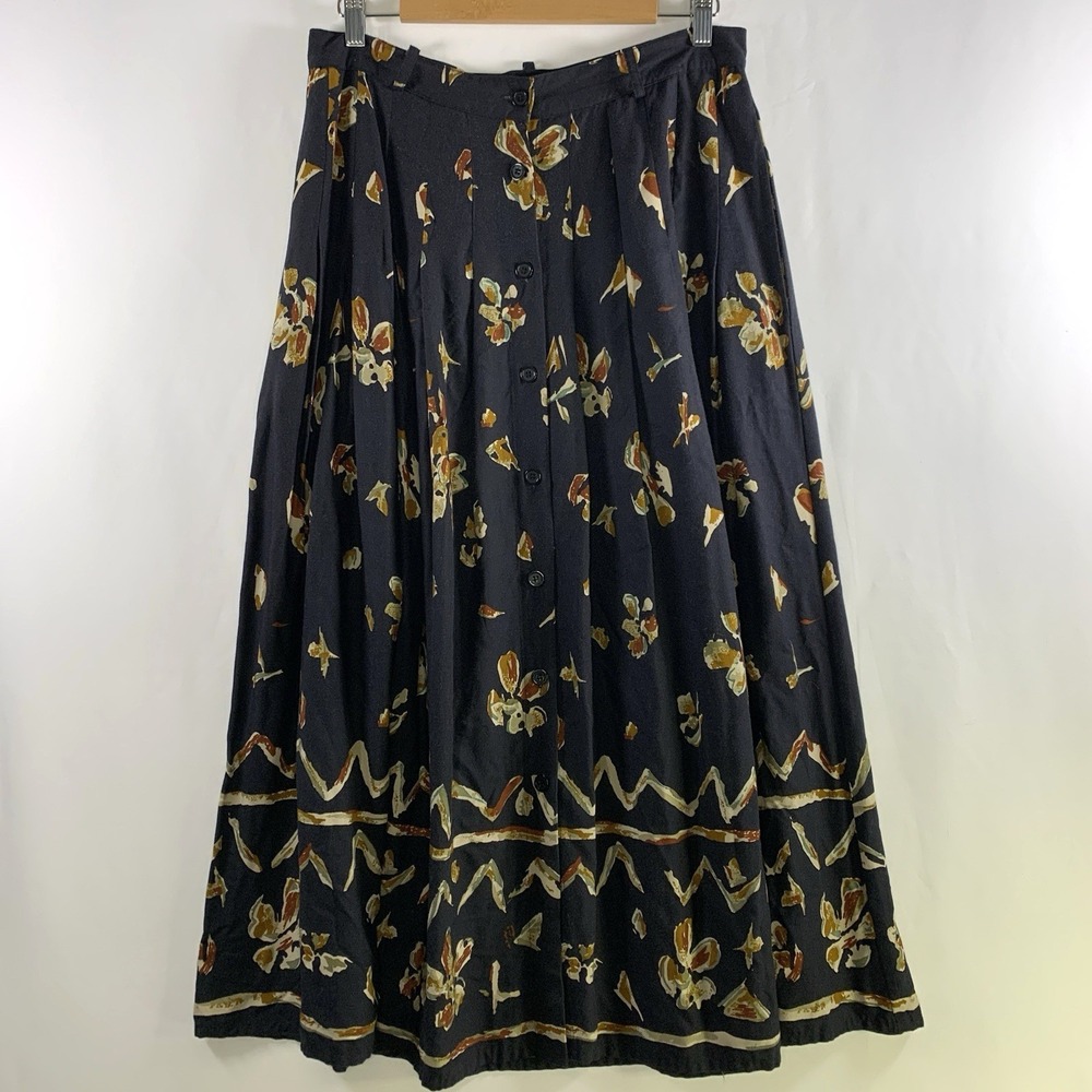 VTG Together! Eclectic Boho Button Front Maxi Skirt 32" Full Sweep Pockets Flowy
